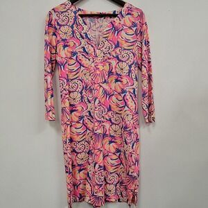 Lilly Pulitzer Shell Of A Time Riva Dress Size M Pima Cotton Seashells Pink 3/4